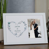 Personalised Wedding Photo Frame With Blue Floral Heart