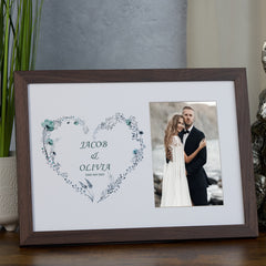 Personalised Wedding Photo Frame With Blue Floral Heart