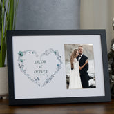 Personalised Wedding Photo Frame With Blue Floral Heart