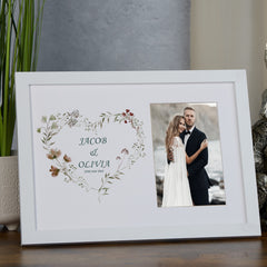 Personalised Wedding Photo Frame With Watercolour Floral Heart