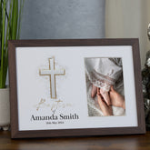 Personalised Elegant Baptism Photo Frame Customized Photo Keepsake With Silver Cross