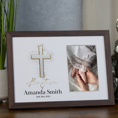 Personalised Elegant Baptism Photo Frame Customized Photo Keepsake With Silver Cross