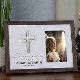Personalised Elegant Communion Photo Frame Customized Photo Keepsake With Silver Cross