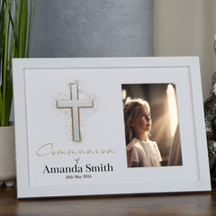 Personalised Elegant Communion Photo Frame Customized Photo Keepsake With Silver Cross