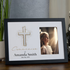 Personalised Elegant Communion Photo Frame Customized Photo Keepsake With Silver Cross