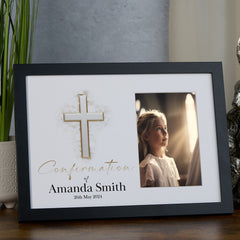 Personalised Elegant Confirmation Photo Frame Customized Photo Keepsake With Silver Cross