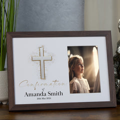 Personalised Elegant Confirmation Photo Frame Customized Photo Keepsake With Silver Cross