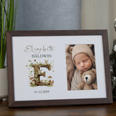 Personalised Elegant Baby Photo Frame Woodland Alphabet Design personalised photo frames ukgiftstoreonline Walnut