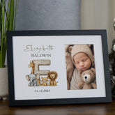 Personalised Elegant Wooden Baby Photo Frame Safari Animals Alphabet Design personalised photo frames ukgiftstoreonline Black