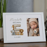 Personalised Elegant Wooden Baby Photo Frame Safari Animals Alphabet Design personalised photo frames ukgiftstoreonline White