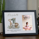 Personalised Elegant My First Birthday Baby Wooden Photo Frame Safari Animals Design personalised photo frames ukgiftstoreonline Black