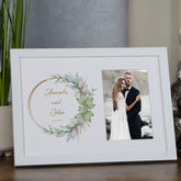 Personalised Wedding Photo Frame With Floral and Leaf Design