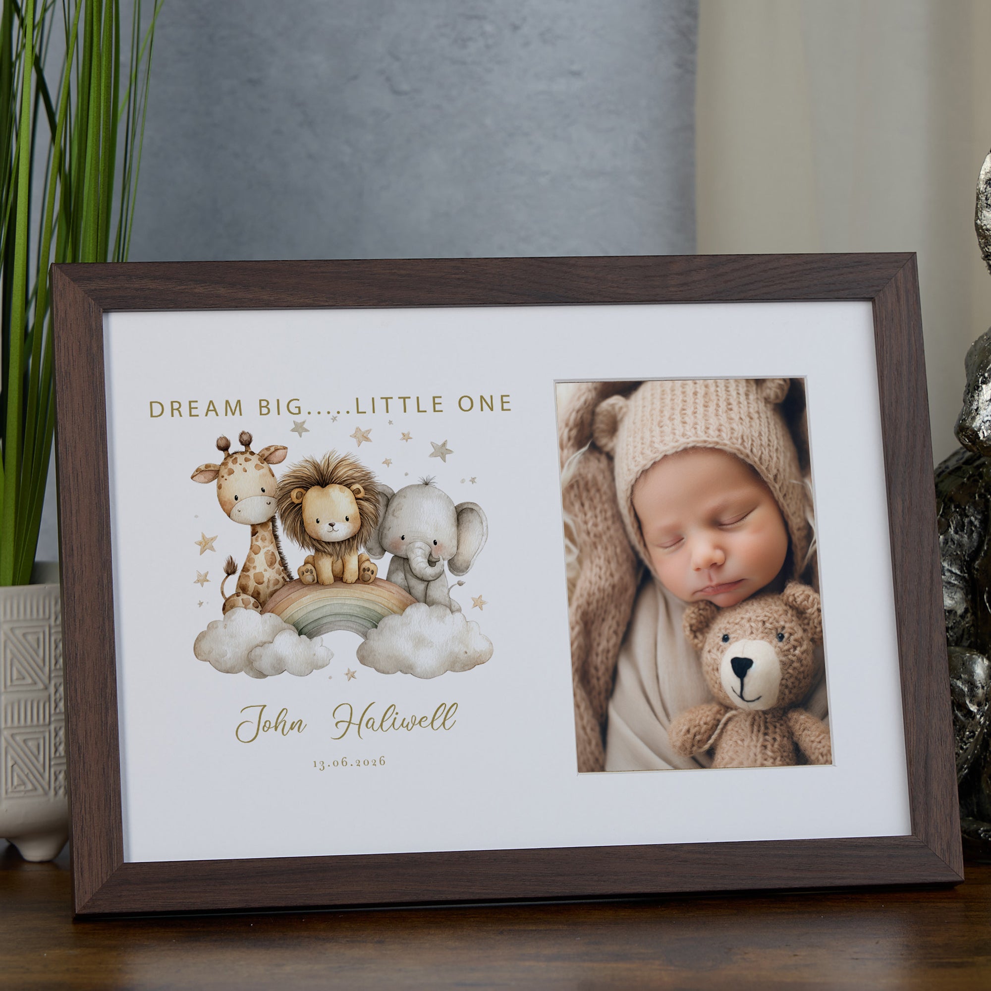 Personalised Dream Big Little One Baby Photo Frame Memory Keepsake personalised photo frames ukgiftstoreonline Walnut