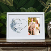 Personalised Wedding Photo Frame With Blue Tropical Palm Heart