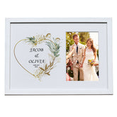 Personalised Wedding Photo Frame With Gold Green Leaf Heart