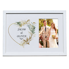 Personalised Wedding Photo Frame With Gold Green Leaf Heart
