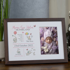 Personalised Baby Girl Elephants Design Photo Frame Cute Newborn Gift