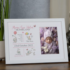 Personalised Baby Girl Elephants Design Photo Frame Cute Newborn Gift