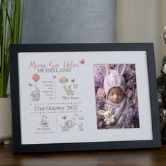 Personalised Baby Girl Elephants Design Photo Frame Cute Newborn Gift