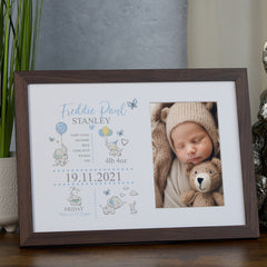Personalised Baby Boy Elephants Design Photo Frame Newborn Keepsake