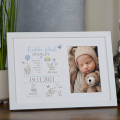 Personalised Baby Boy Elephants Design Photo Frame Newborn Keepsake
