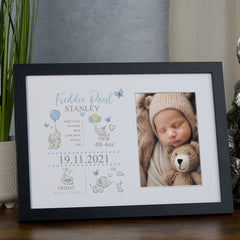Personalised Baby Boy Elephants Design Photo Frame Newborn Keepsake
