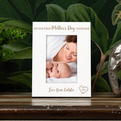 White Wooden Personalised On Our First Mothers Day Portrait Photo Frame