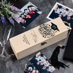 Personalised Graduation Wooden Wine or Champagne Box Hats Off