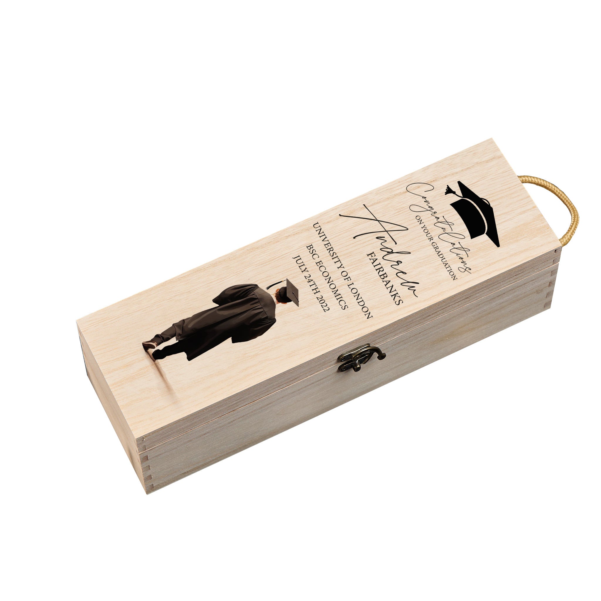 Personalised Male Graduation Wooden Wine or Champagne Box Champagne Bottle Holders ukgiftstoreonline