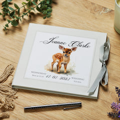 Personalised Baby's First Year Memory Book With Woodland Deer Design Baby Record Book ukgiftstoreonline