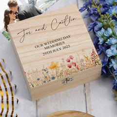 Personalised Wooden Wedding Keepsake Memory Box Gift Flower Borders Keepsake Memory Box ukgiftstoreonline Design 1