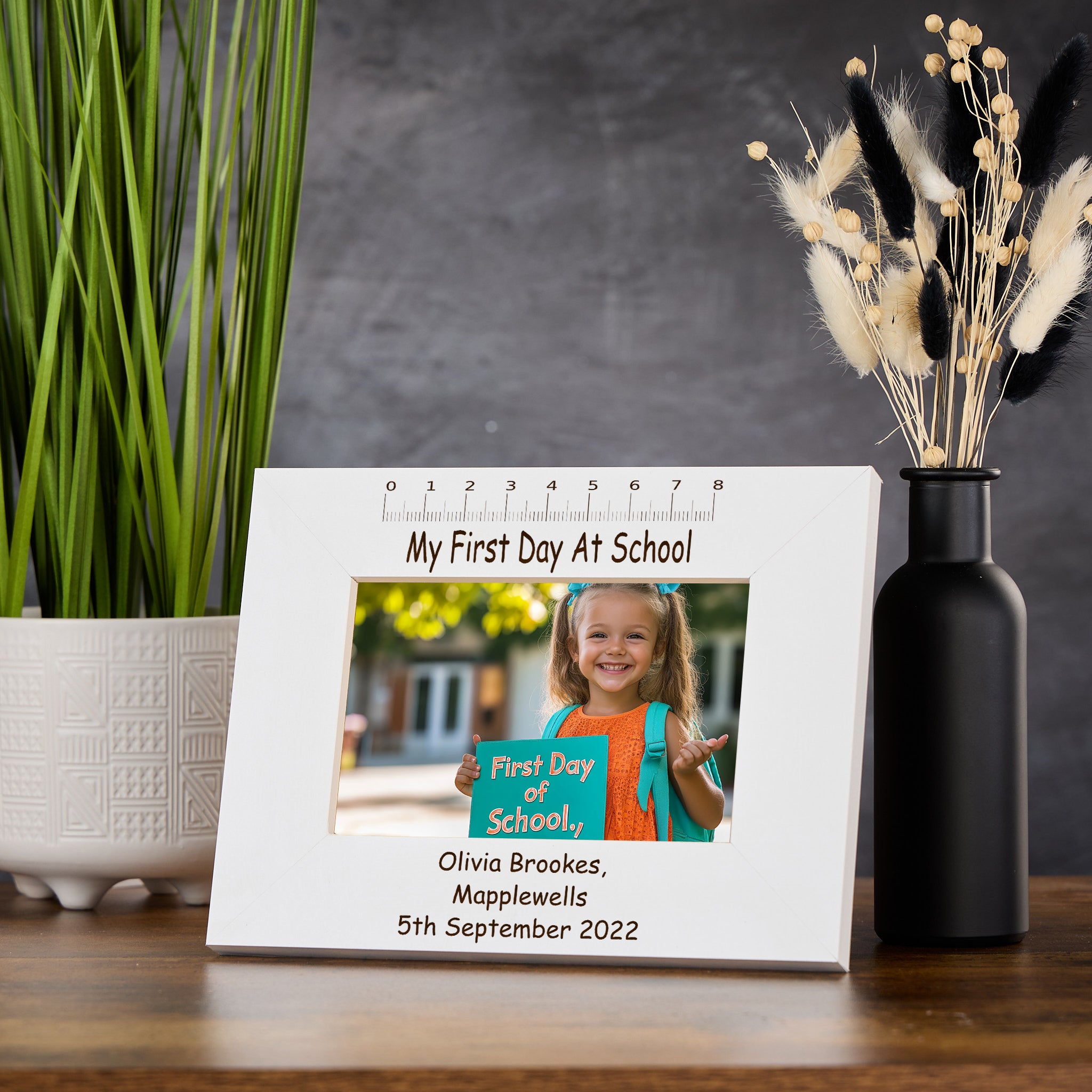 Personalised First Day At School White Photo Frame Engraved Photo Frame ukgiftstoreonline Landscape