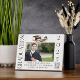 Personalised Graduation Wooden Engraved White Photo Frame With Books and Hat