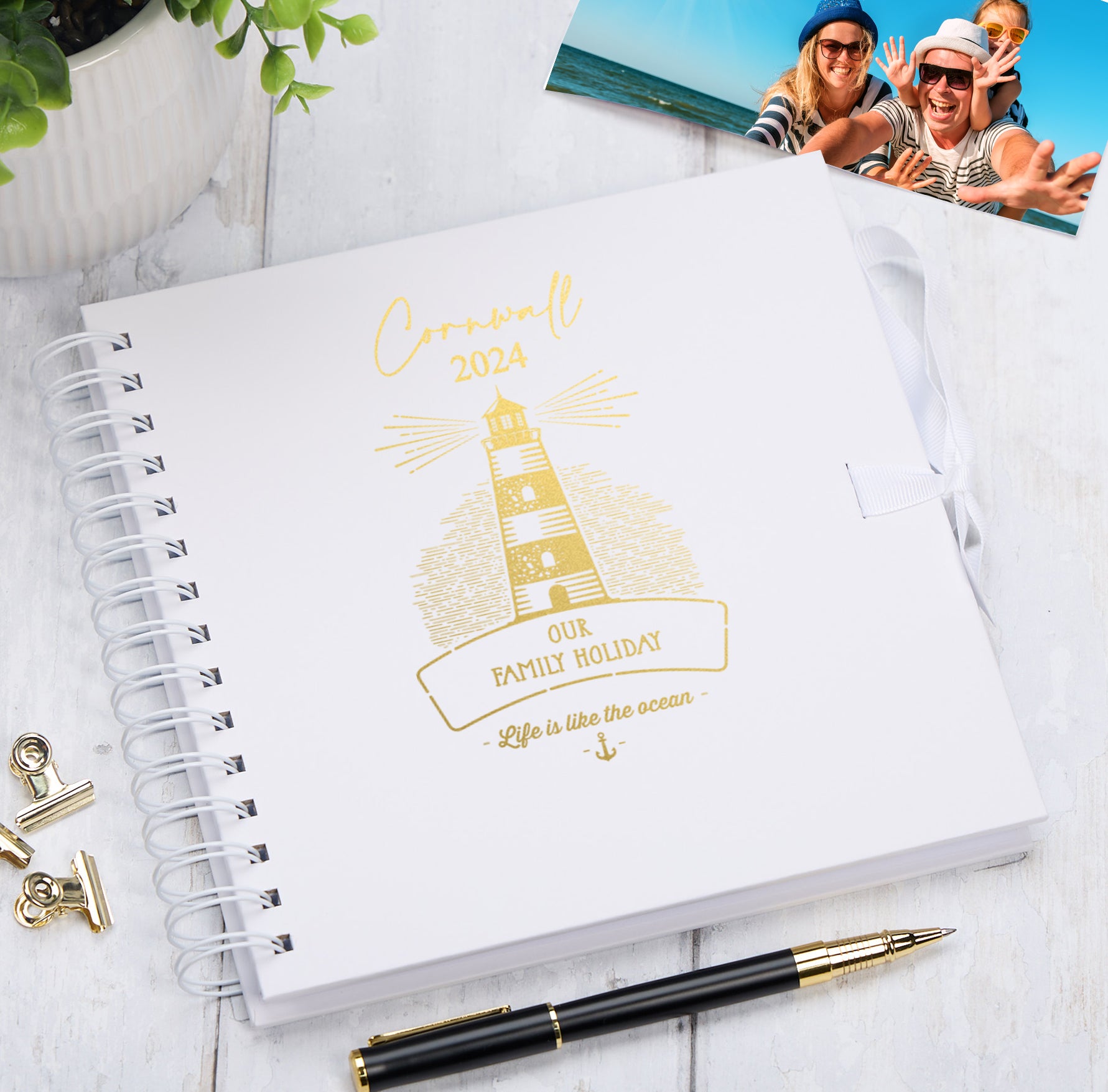 Personalised Lighthouse Seaside Family Holidays Journal Album Multiple Colour Scrapbook Scrapbook ukgiftstoreonline White