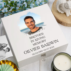 Personalised Brother In Loving Memory White Keepsake Box With Photo For Condolence & Memory Treasure Sympathy Gift