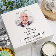 Personalised Dad In Loving Memory White Keepsake Box With Photo For Condolence & Memory Treasure Sympathy Gift