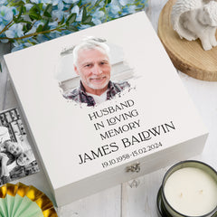 Personalised Husband In Loving Memory White Keepsake Box With Photo For Condolence & Memory Treasure Sympathy Gift