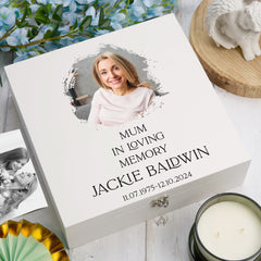 Personalised Mum In Loving Memory White Keepsake Box With Photo For Condolence & Memory Treasure Sympathy Gift