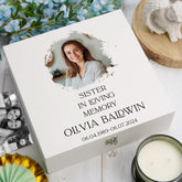 Personalised Sister In Loving Memory White Keepsake Box With Photo For Condolence & Memory Treasure Sympathy Gift
