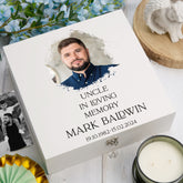 Personalised Uncle In Loving Memory White Keepsake Box With Photo For Condolence & Memory Treasure Sympathy Gift