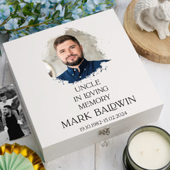 Personalised Uncle In Loving Memory White Keepsake Box With Photo For Condolence & Memory Treasure Sympathy Gift