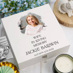Personalised Wife In Loving Memory White Keepsake Box With Photo For Condolence & Memory Treasure Sympathy Gift