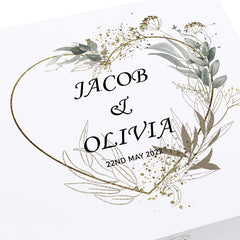 Personalised Luxury Wooden Wedding Box Keepsakes With Silver Green Leaf Heart