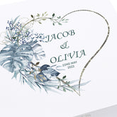 Personalised Luxury Wooden Wedding Box Keepsakes With Blue Tropical Heart