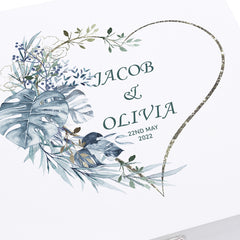 Personalised Luxury Wooden Wedding Box Keepsakes With Blue Tropical Heart