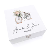 Personalised Luxury Wooden Wedding Box Keepsake With Floral Bike