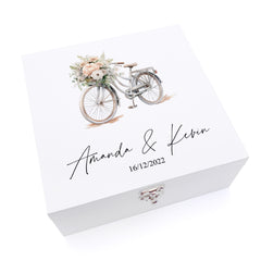 Personalised Luxury Wooden Wedding Box Keepsake With Floral Bike