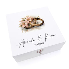 Personalised Luxury Wooden Wedding Box Keepsake With Floral Rings