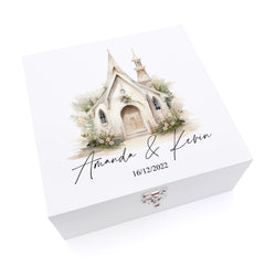 Personalised Luxury Wooden Wedding Box Keepsake With Chapel