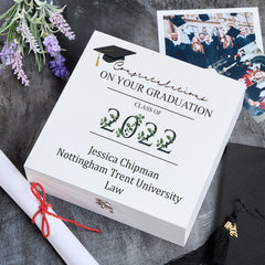 Personalised Graduation Keepsake Memory Wooden Box Gift Leaf Design
